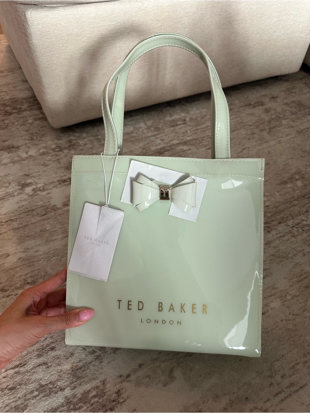 Ted Baker Pale Mint Patent Tote with Bow Accent - Picture 2 of 5
